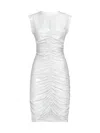 Norma Kamali Sleeveless Deep V Neck Shirred Front Dress To Knee In Pearl