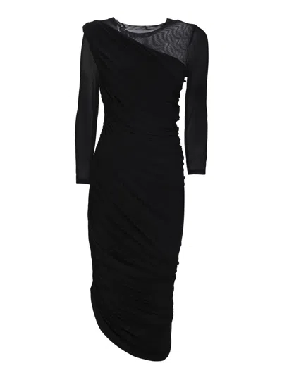 Norma Kamali Diana Asymmetric Mesh Midi Dress In Black