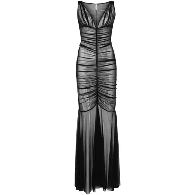 Norma Kamali Black Semi-sheer Ruched Tara Gown