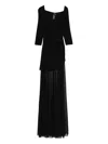 Norma Kamali Layered Black Maxi Dress With Draped Neckline And Sheer Overlay In Black