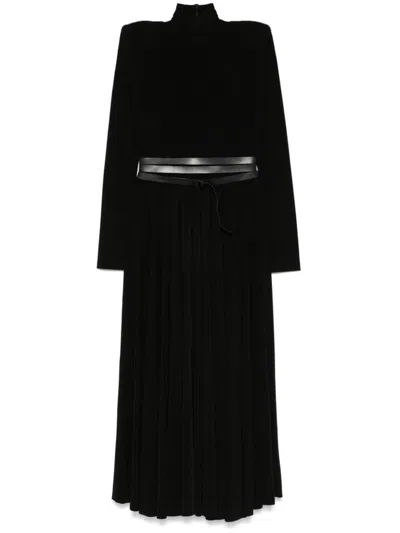 Norma Kamali Ls Shoulder-pad Midi Dress In Black