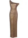 Norma Kamali Metallic One-shoulder Long Dress With Sequin Decorations In Tech Fabric Woman In Brown