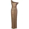 Norma Kamali Metallic One-shoulder Long Dress With Sequin Decorations In Brown