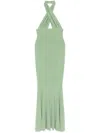 Norma Kamali Cross Halter Fishtail Gown In Green