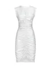 Norma Kamali Sleeveless Deep V Neck Shirred Front Dress To Knee In Pearl