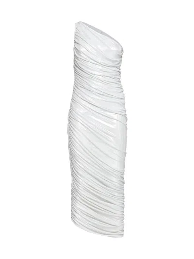 Norma Kamali Diana Asymmetrical Off-shoulder Dress In Pearl