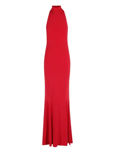 Norma Kamali Halter Turtle Fishtail Gown In Red