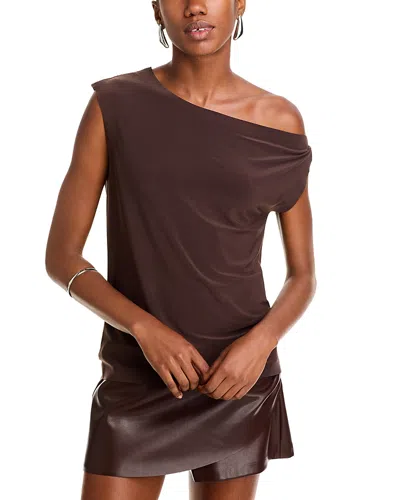 Norma Kamali Drop Shoulder Asymmetric Top In Chocolate