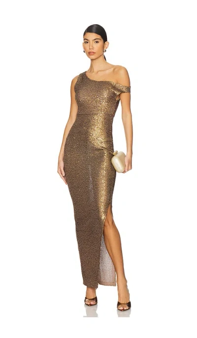 Norma Kamali Metallic One-shoulder Long Dress With Sequin Decorations In Brown