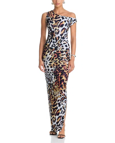 Norma Kamali Drop Shoulder Fitted Gown With Side Slit Urban Animal In Brown
