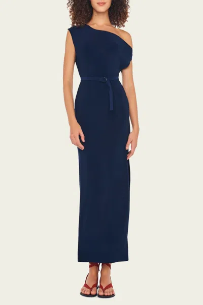 Norma Kamali Drop Shoulder Gown In True Navy In Blue