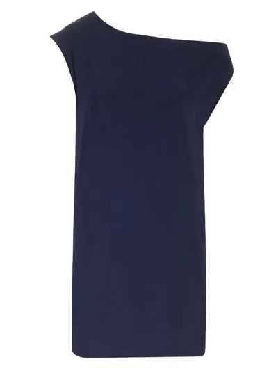 Norma Kamali Drop Shoulder Mini Dress In Navy