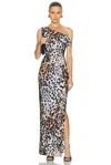 Norma Kamali Drop Shoulder Fitted Gown With Side Slit Urban Animal In Animal Print