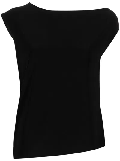 Norma Kamali Boat Neck Sleeveless Top With Curved Hem In Black