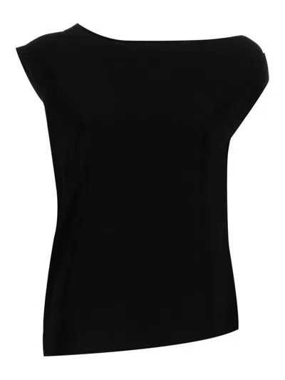 Norma Kamali Boat Neck Sleeveless Top With Curved Hem In Black