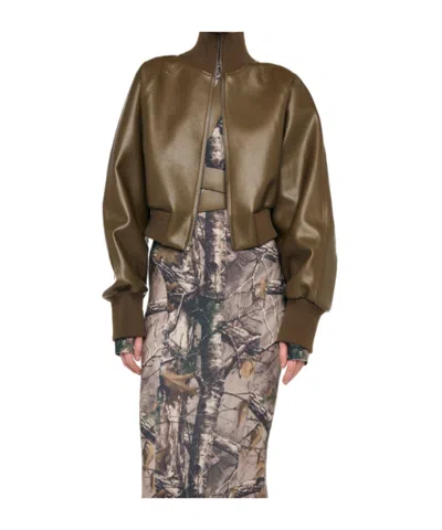 Norma Kamali Oversized Turtleneck Bomber Jacket To Waist In Brown