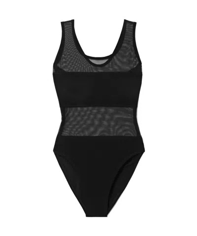 Norma Kamali Elastic Mesh Spliced One-piece Swimsuit In Black