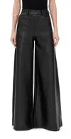 Norma Kamali High Waist Wide Leg Synthetic Leather Trousers In Black