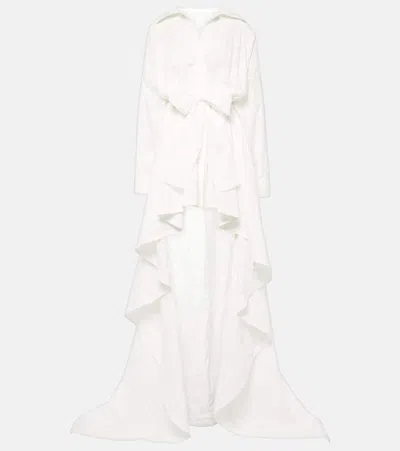 Norma Kamali Embroidered Asymmetric Cotton Gown In White