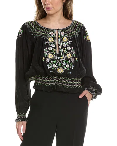 Norma Kamali Embroidered Silk-blend Top In Black