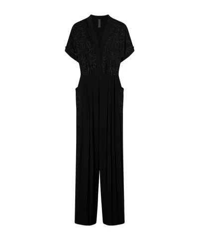 Norma Kamali Geralyn Embroidered Velvet Jumpsuit In Black