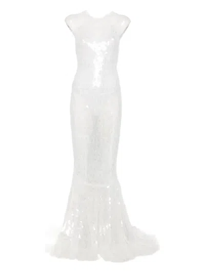 Norma Kamali Fara Sequin-embellished Gown In White