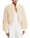 Norma Kamali Faux Fur Turtleneck Bomber Jacket In White