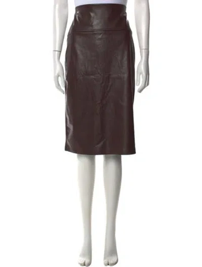 Pre-owned Norma Kamali Faux Leather Midi Length Skirt In Brown