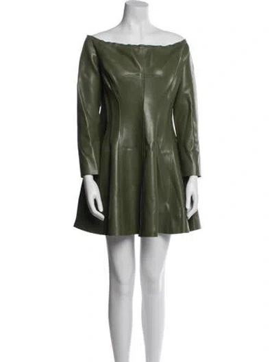 Pre-owned Norma Kamali Faux Leather Mini Dress In Green