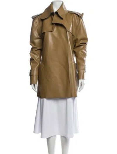 Pre-owned Norma Kamali Faux Leather Trench Coat W/ Tags In Brown