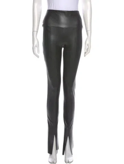 Pre-owned Norma Kamali Faux Leather Wide Leg Pants In Gray