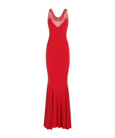 Norma Kamali Red Sleeveless Dress With Draped Neckline And Low Rear