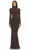 Norma Kamali For Fwrd Long Sleeve Turtleneck Fishtail Gown In 巧克力色
