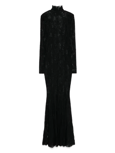 Norma Kamali Fishtail Lace Long Dress In Black