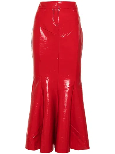 Norma Kamali Fishtail Midi Skirt In Red