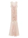 Norma Kamali Fishtail Shirred Long Dress In Pink