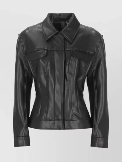 NORMA KAMALI FITTED SYNTHETIC LEATHER LONG SLEEVE JACKET