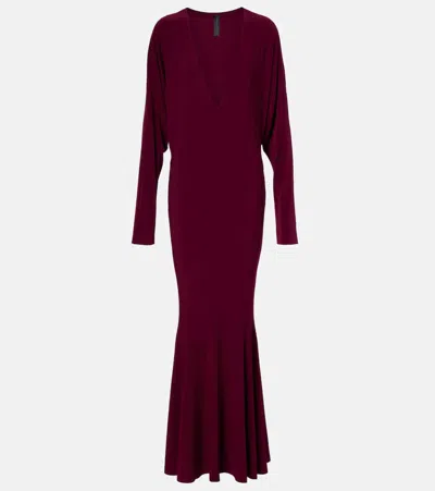 Norma Kamali Flared Gown In Burgundy