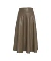 Norma Kamali Flared Midi Skirt In Smooth Faux Leather In Green