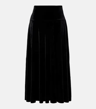 Norma Kamali Flared Pleated Velvet Midi Skirt In Black