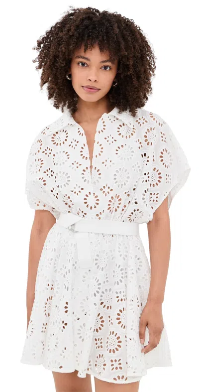 Norma Kamali Belted Broderie Anglaise Cotton Mini Dress In White