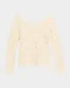 Norma Kamali Floral Crochet Raglan Top In Cream