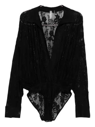 Norma Kamali Floral-lace Bodysuit In Black