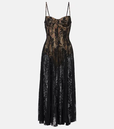 Norma Kamali Floral Lace Slip Dress In Black