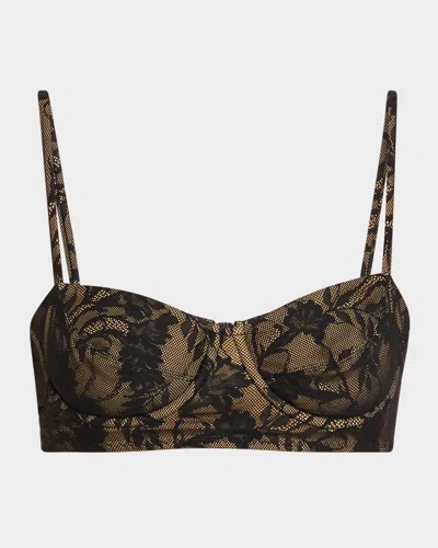 Norma Kamali Floral Lace Underwire Bikini Top In Blk Stretch Lc Nude