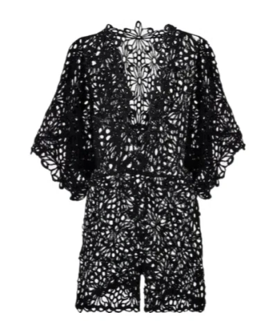 Norma Kamali Floral Open-knit Romper In Black