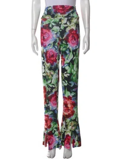 Pre-owned Norma Kamali Floral Print Flared Pants W/ Tags In Green