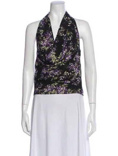 Pre-owned Norma Kamali Floral Print Halterneck Top In White