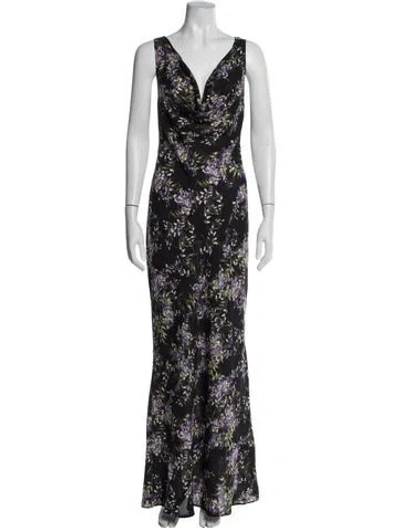 Pre-owned Norma Kamali Floral Print Long Dress In Black