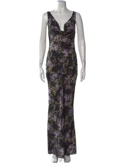 Pre-owned Norma Kamali Floral Print Long Dress In Black